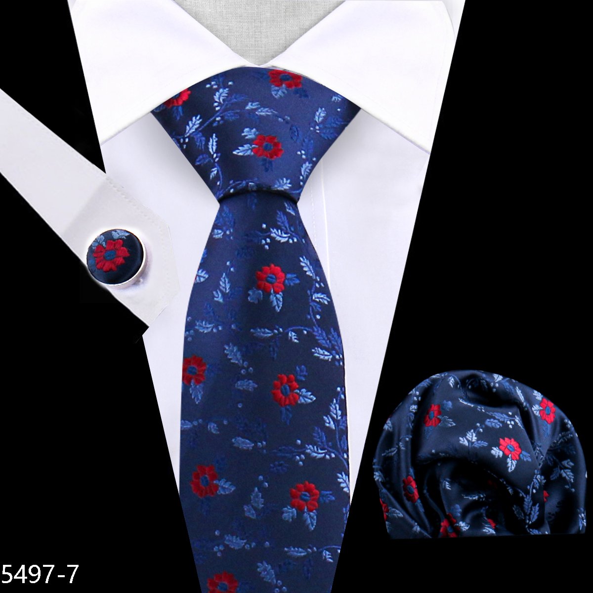 Fashion Silk Men Tie Green Teal Blue Solid Paisley Striped Plaid Floral Animal Necktie Handkerchief Cufflinks Set