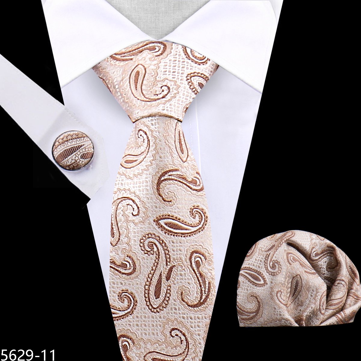 Fashion Silk Men Tie Green Teal Blue Solid Paisley Striped Plaid Floral Animal Necktie Handkerchief Cufflinks Set