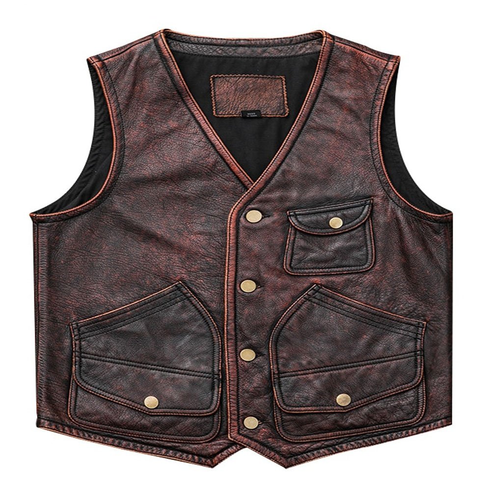 Ladies casual cool fashion snap button mesh lined genuine sheepskin and cowhide leather vest women