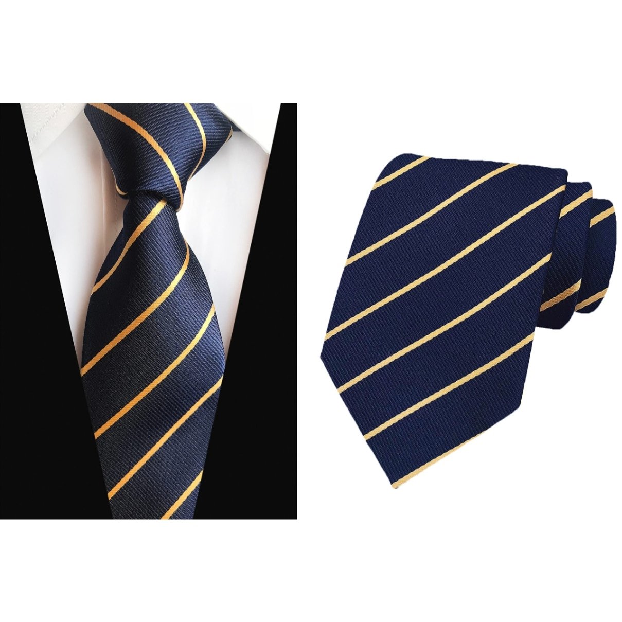 100% Pure Silk Weave Woven Jacquard Navy Stripe Necktie Customization For Men Classic Ties