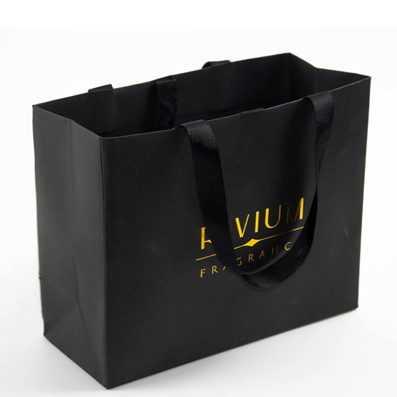 Hot Stamping Logo Black Kraft Paper Bags for Jewelry Premium Quality Customizable Packaging