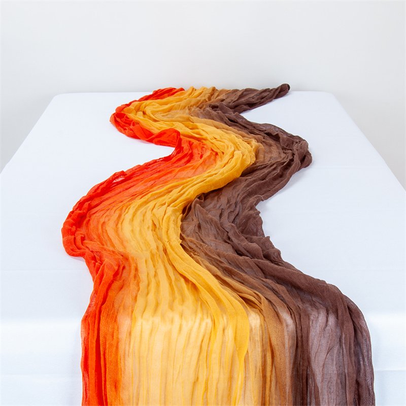 120 inches Vintage Gradient Blue Rustic Tie-dye Crinkle Gauze Cheese Cloth Table Runner for Wedding Bridal Shower Party