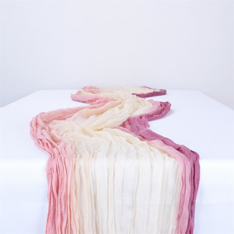 120 inches Vintage Gradient Blue Rustic Tie-dye Crinkle Gauze Cheese Cloth Table Runner for Wedding Bridal Shower Party