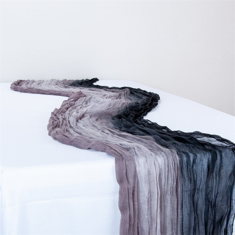 120 inches Vintage Gradient Blue Rustic Tie-dye Crinkle Gauze Cheese Cloth Table Runner for Wedding Bridal Shower Party