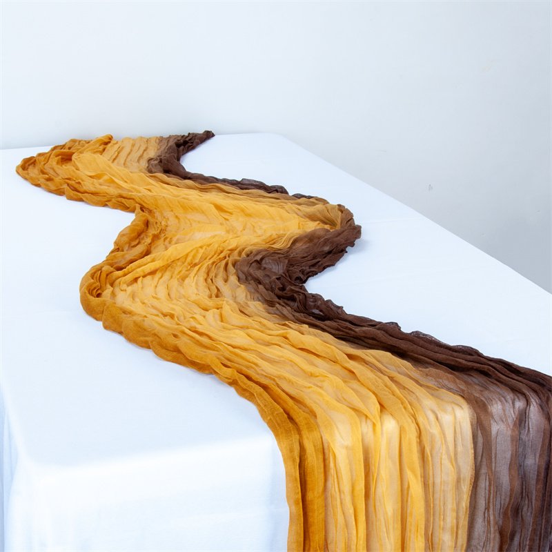 120 inches Vintage Gradient Blue Rustic Tie-dye Crinkle Gauze Cheese Cloth Table Runner for Wedding Bridal Shower Party