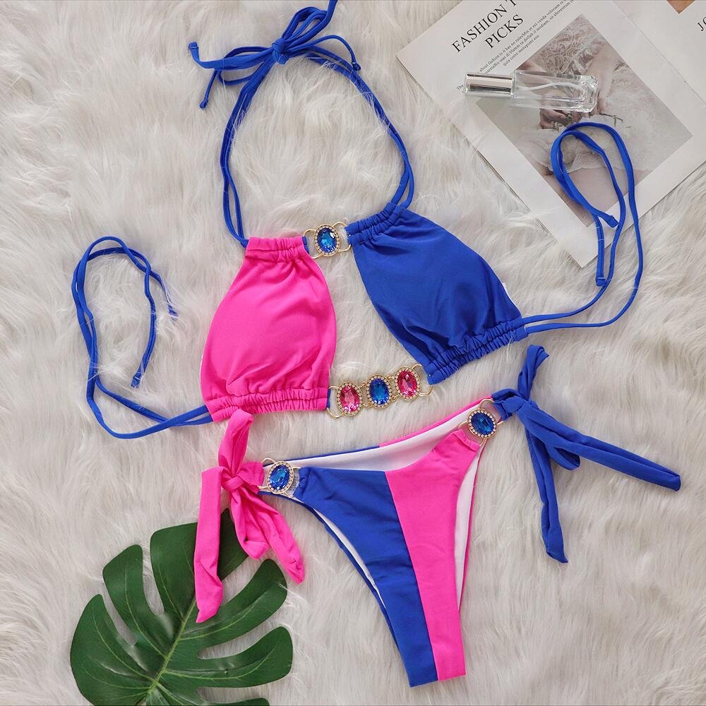 2024 Luxury Bikini Sets with crystal diamond bodysuit sexy patchwork strap for female