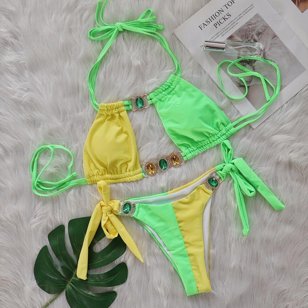 2024 Luxury Bikini Sets with crystal diamond bodysuit sexy patchwork strap for female