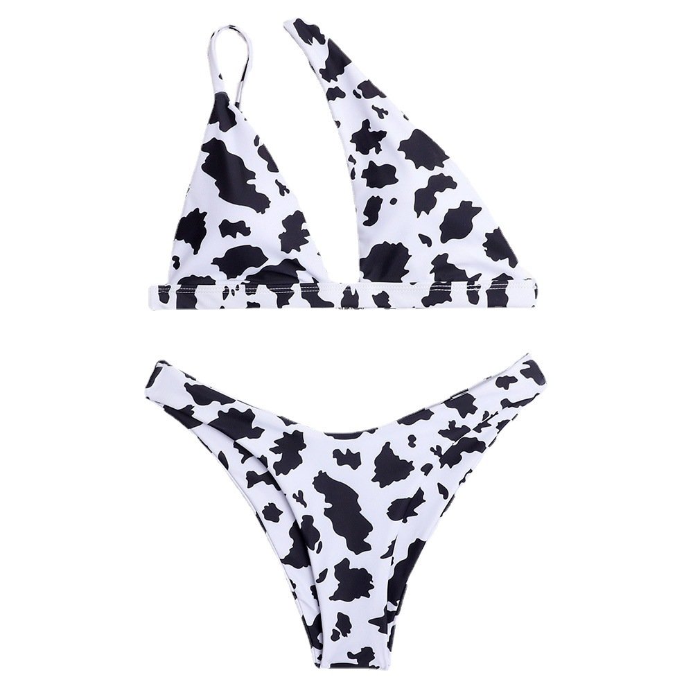 New tie-dyed sexy bikini high waist one shoulder ruffle bikini Cow pattern tie-dyed split swimsuit