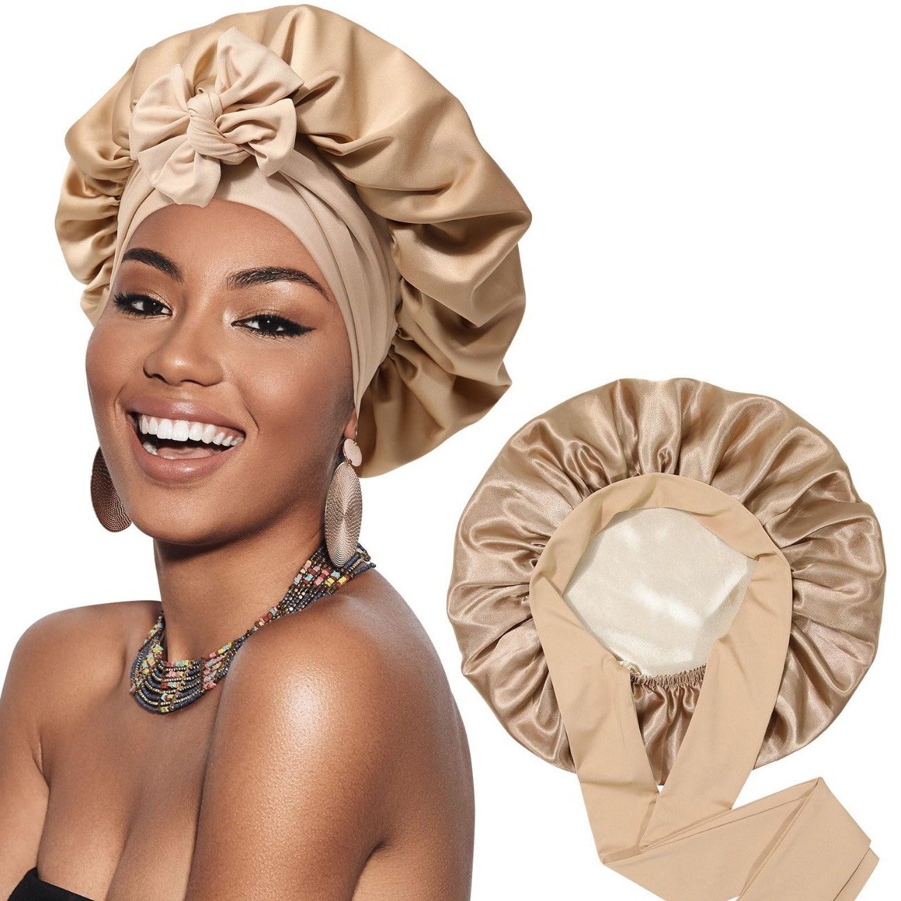 High Quality Satin Bonnet Silk Bonnet for Sleeping Silk Sleep Cap Double Layer Hair Bonnet with Elastic Tie Band for Curly Hair