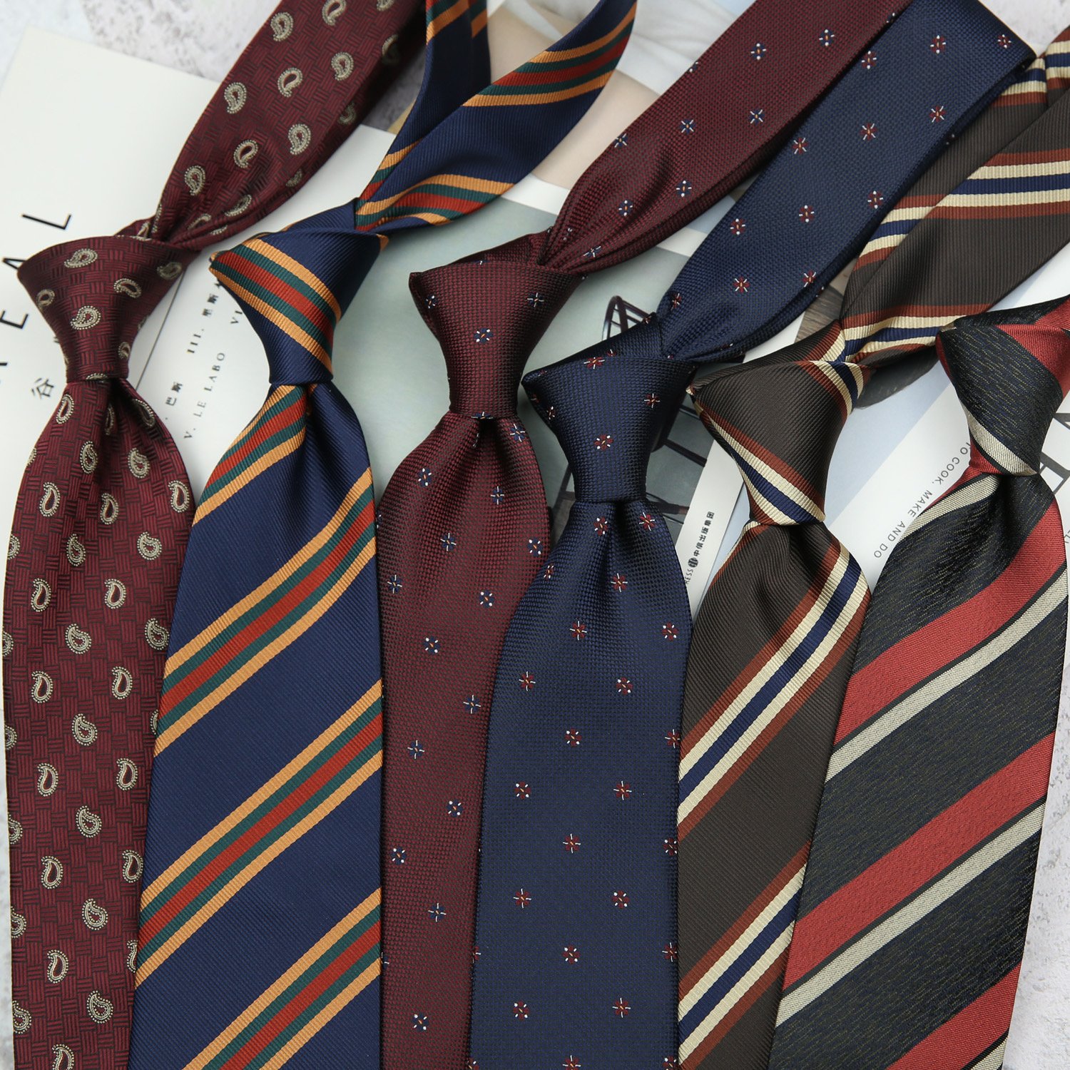 8CM Business Suit Wedding Cashew Wine Red Coffee Striped Designer Neck Ties For Men