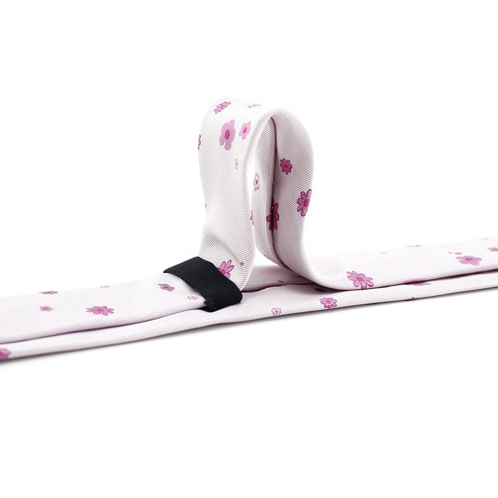 Microfiber Polyester Woven Mens Ties Slim Skinny Stylish Wholesale Custom Blush Pink Color Fuchsia Floral Chinese Style Necktie