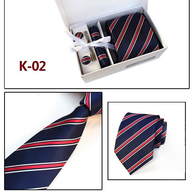 Classic Striped Jacquard Dot 6pcs/Set Tie Men's Business Handkerchief Cufflinks Clip Ties Suit Tie Formal Gift Set For Men