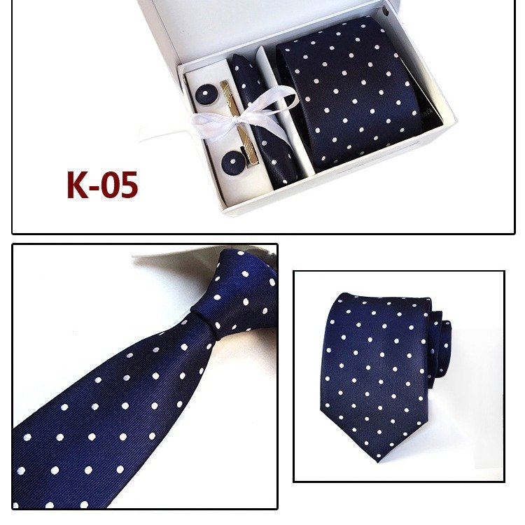 Classic Striped Jacquard Dot 6pcs/Set Tie Men's Business Handkerchief Cufflinks Clip Ties Suit Tie Formal Gift Set For Men