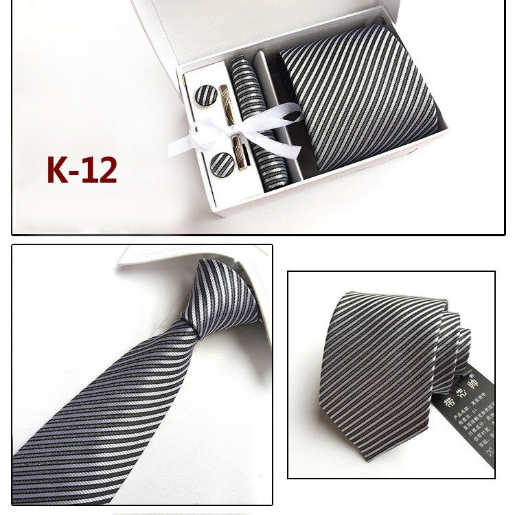 Classic Striped Jacquard Dot 6pcs/Set Tie Men's Business Handkerchief Cufflinks Clip Ties Suit Tie Formal Gift Set For Men