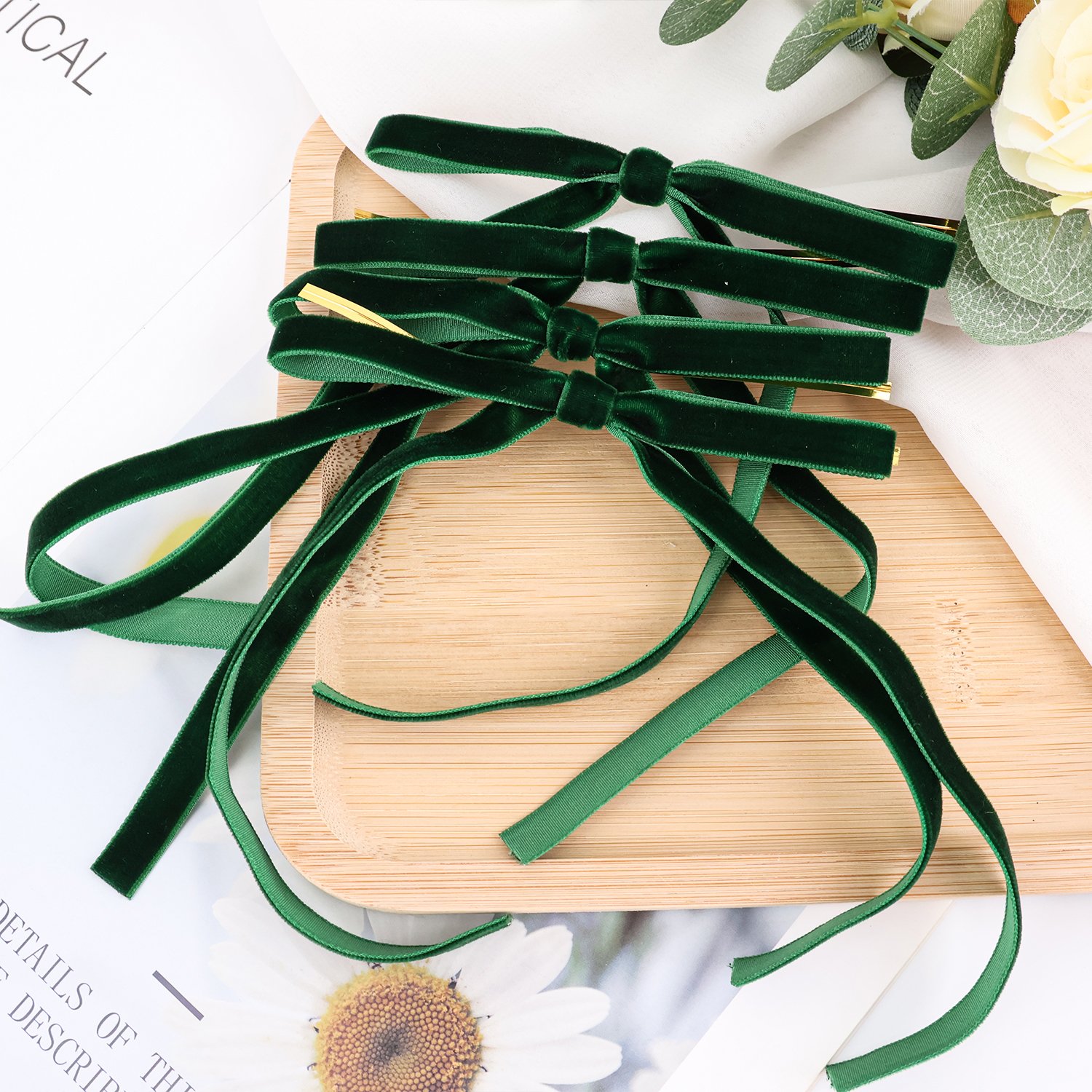 Christmas Wreath Bow Crafts Gift Bows Vintage Velvet Ribbon Bows With Twist Tie For Garland Home Decor Wedding Outdoor Indoor