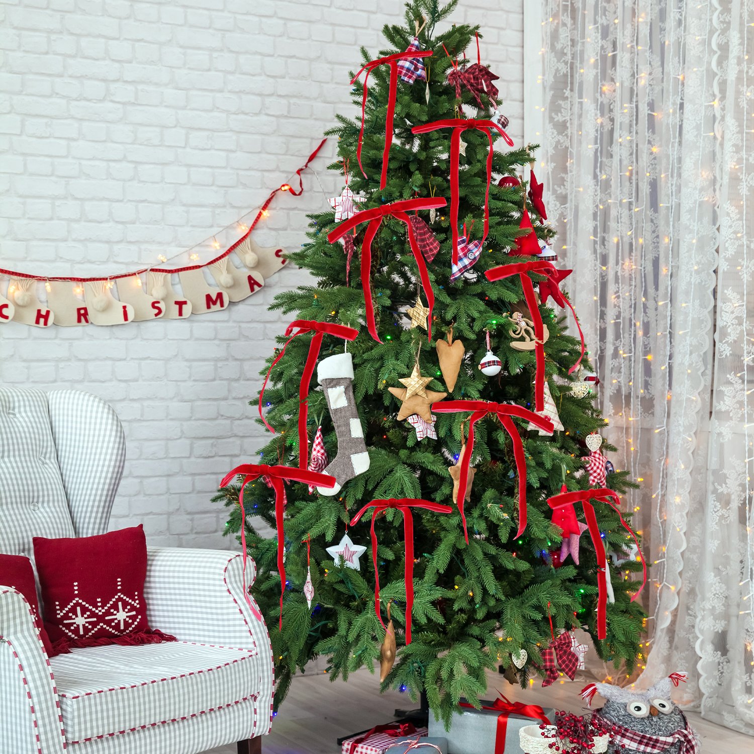 Christmas Wreath Bow Crafts Gift Bows Vintage Velvet Ribbon Bows With Twist Tie For Garland Home Decor Wedding Outdoor Indoor