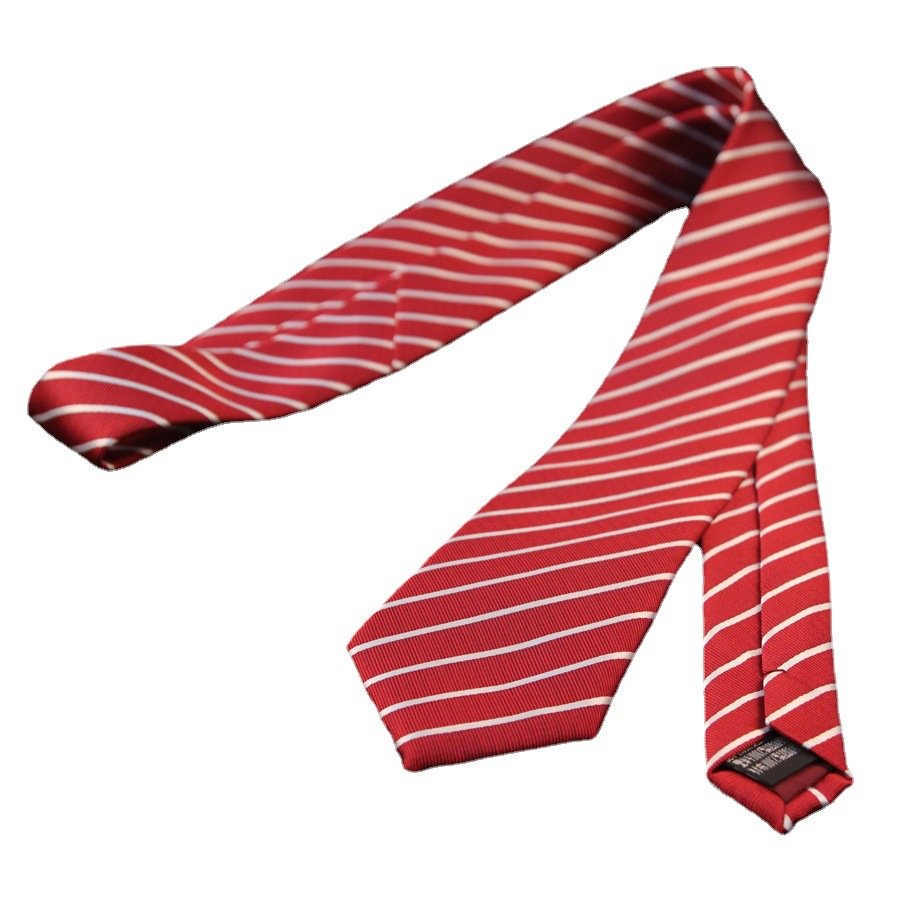 Custom Wholesale Suppliers Red Strips Polyester Tie Logo Ties Jacquard Necktie Men's Adult and School Child Neck Tie