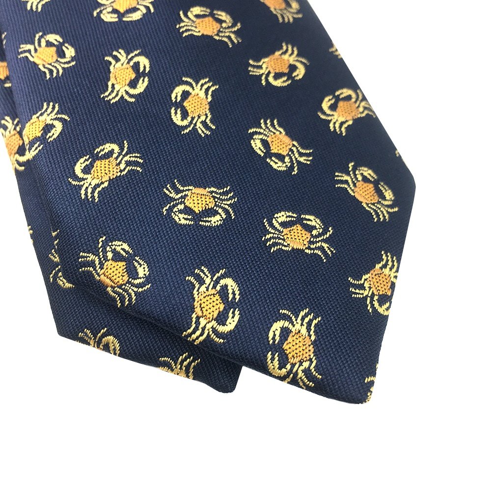 Men Tie Dark Blue Slim Skinny 7cm Gorgeous Sea Animal Motif Microfiber Polyester Woven Formal China Mens Custom Necktie Crab