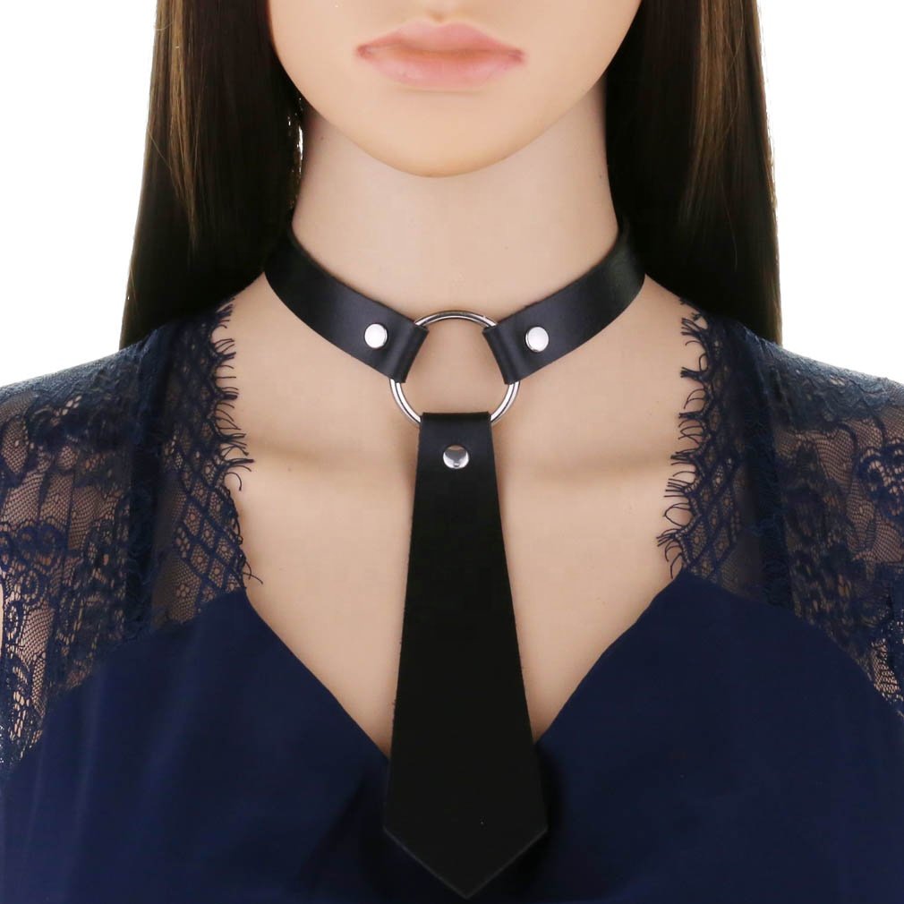 New Style Personalized Fashion PU Leather Collar Tie Ring Collar Punk Bow Tie Necklace