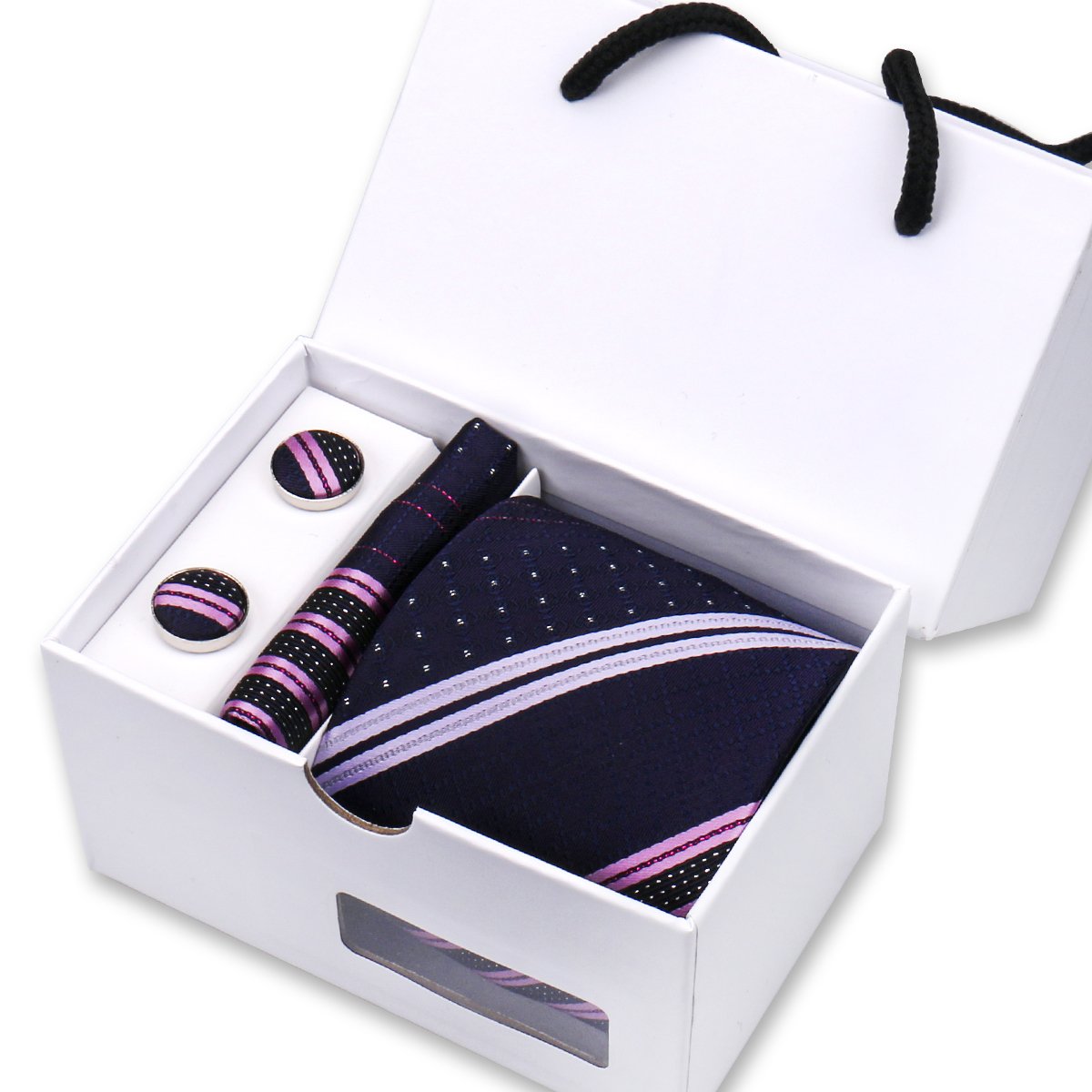 New Fashion Silk Pink Tie Set For Men Wedding Neck tie Set With Pocket Square Cufflink In A Gift Box
