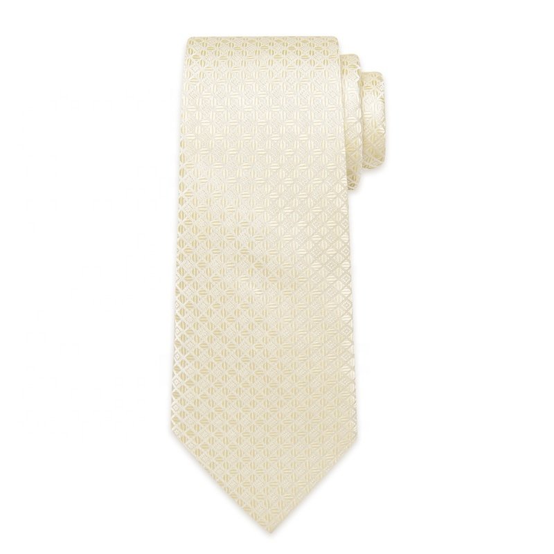 Hot Sale Mens Silk Ties Champagne Plaid Tie Handkerchief Cufflinks Set Wedding Party 3 PCS