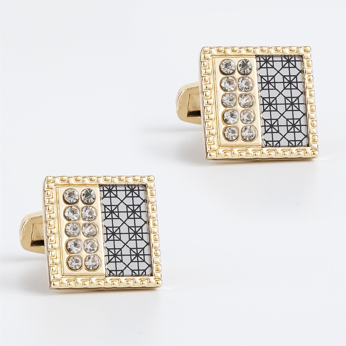 JINJIE New Design Fashion Gold Color Classic Diamond pattern Cuff links and Tie Clip For Men Gift