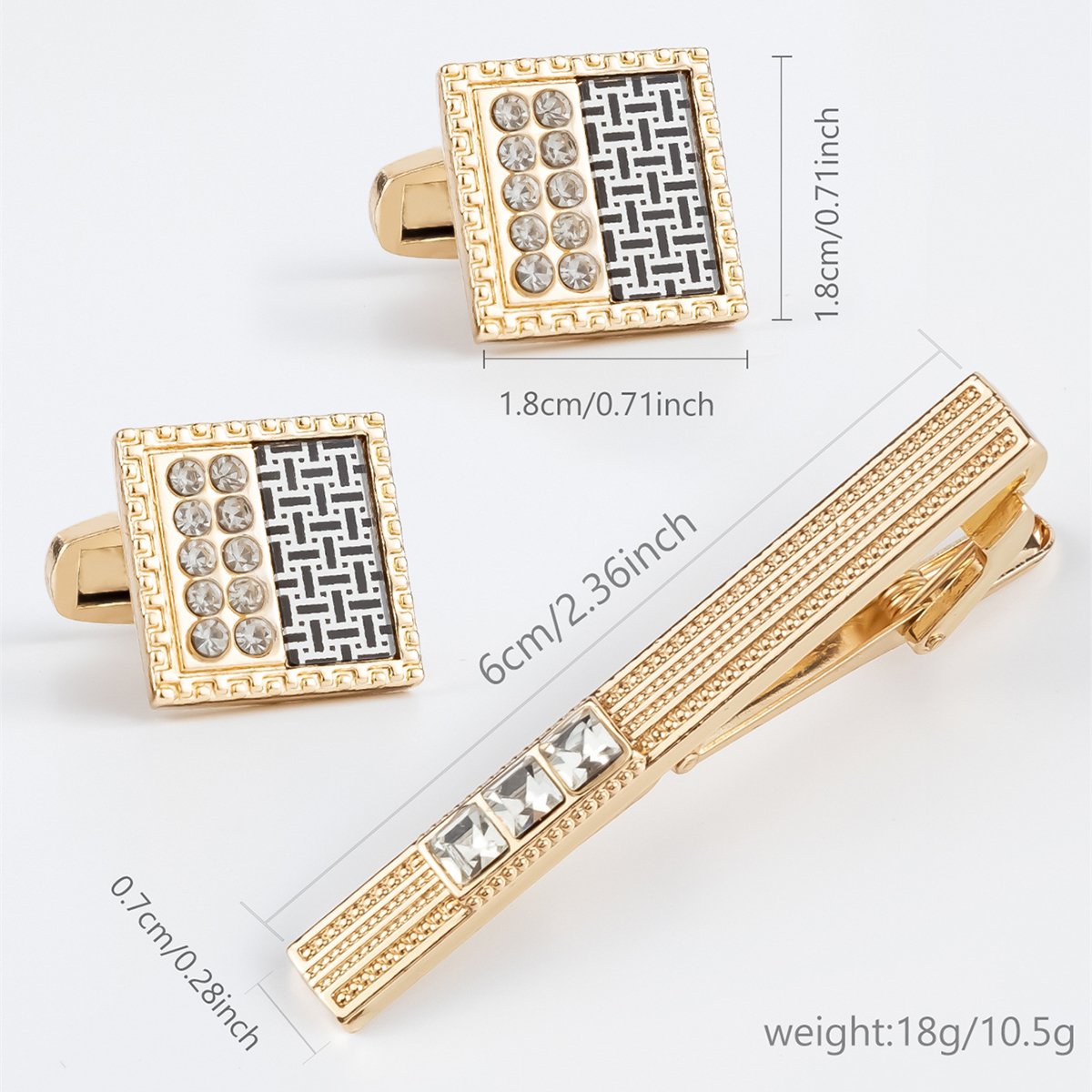 JINJIE New Design Fashion Gold Color Classic Diamond pattern Cuff links and Tie Clip For Men Gift