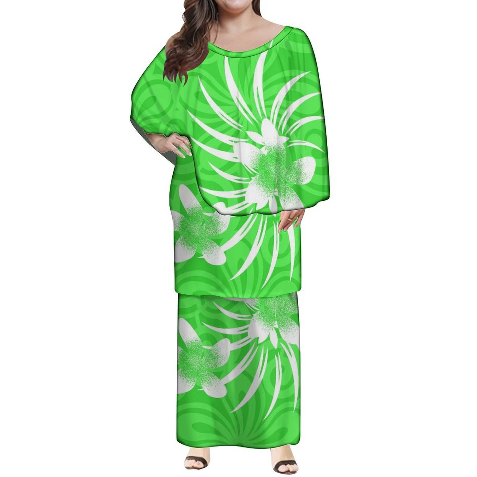 Print On Demand Customized Polynesian Tribal Printed The Big Ruffle Puletasi Samoa Puletaha Wing Dress Womens Two Piece Set 2pcs