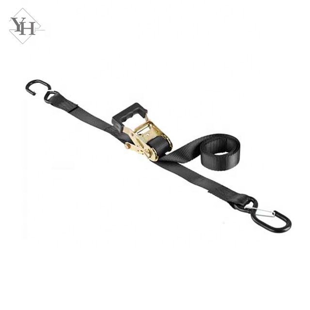 customized 25mm 1500kgs 5m 6m 8m 10m black rubber s hook motorcycle ratchet tie down straps heavy duty