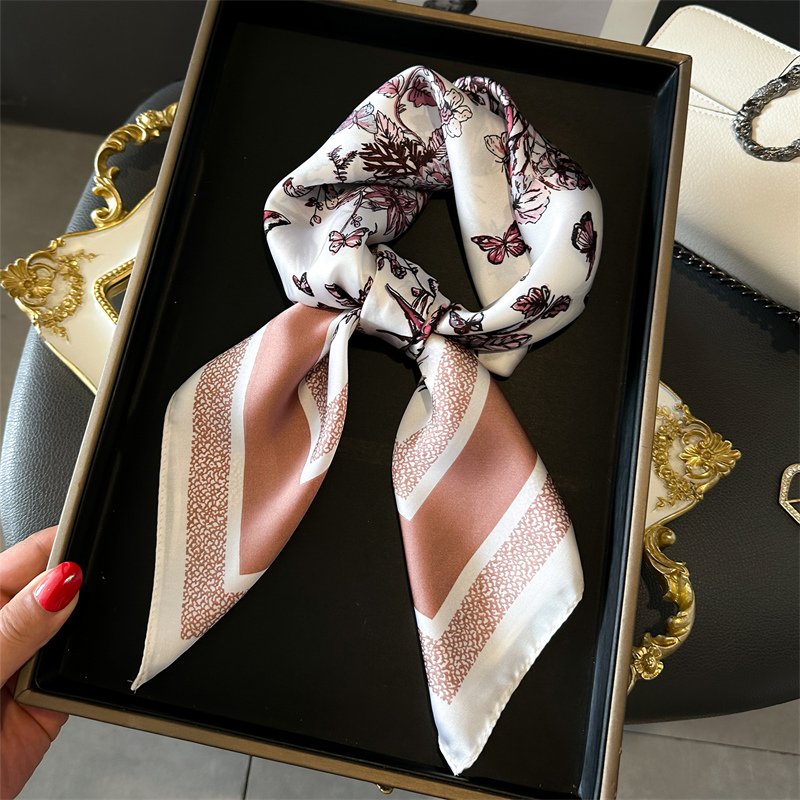 Customize 70cm Silk Hair Band Women Scarf Luxury Print Floral Sunscreen Travel Beach Stoles Shawl Wraps Travel Hijab Neck Tie