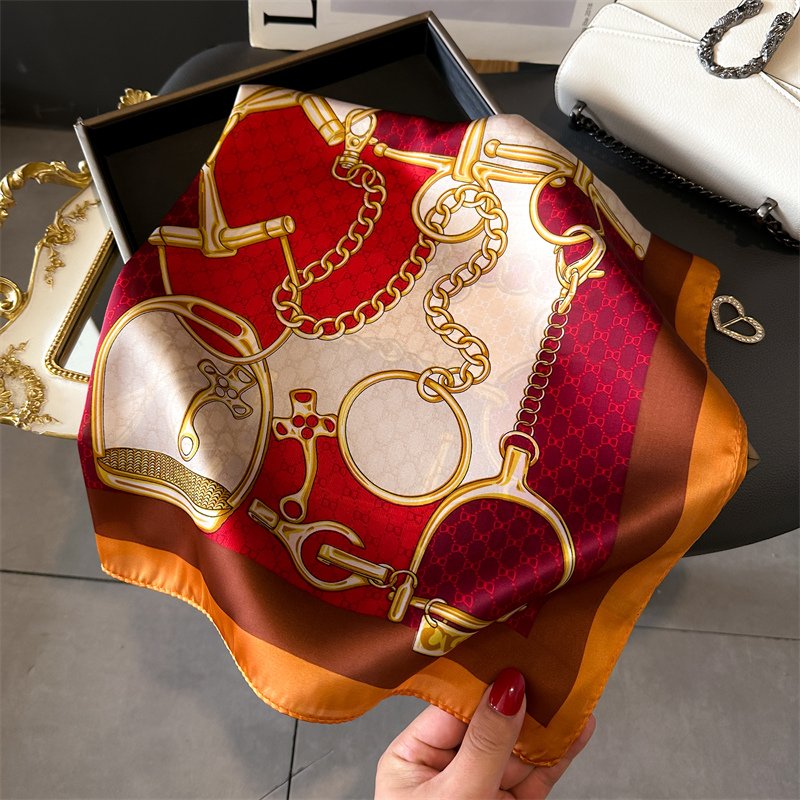 Customize 70cm Silk Hair Band Women Scarf Luxury Print Floral Sunscreen Travel Beach Stoles Shawl Wraps Travel Hijab Neck Tie