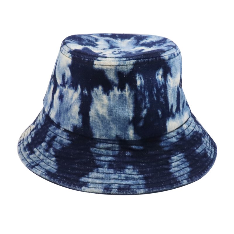 Wholesale Design Fashion Fisherman Cap Custom Logo Tie Dye Printing Colorful Denim Bucket Hat