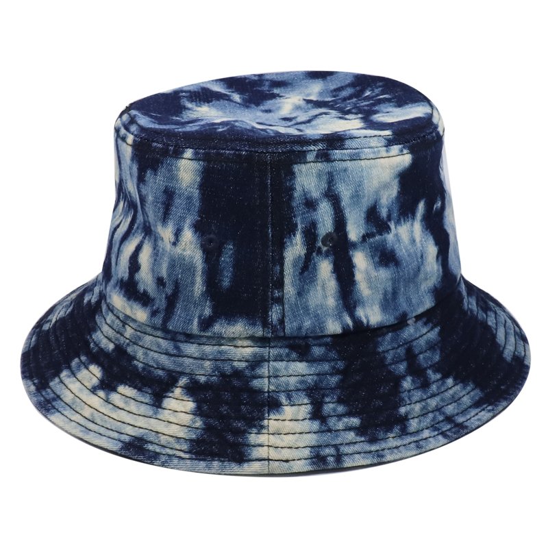 Wholesale Design Fashion Fisherman Cap Custom Logo Tie Dye Printing Colorful Denim Bucket Hat