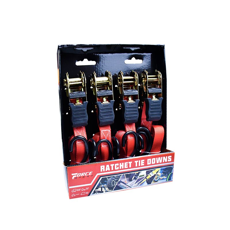4pcs of 1 inch 15 feet Cargo Lashing Bike Strap Ratchet Tie Down Set with Coated S Hook