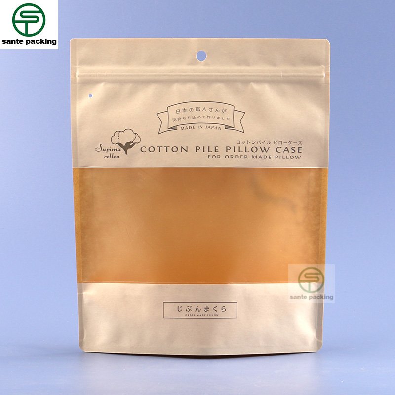 Eco Friendly Sachet Kraft Paper Pouch Baby Teether Packaging Stand Up Ziplock Bag With Clear Window