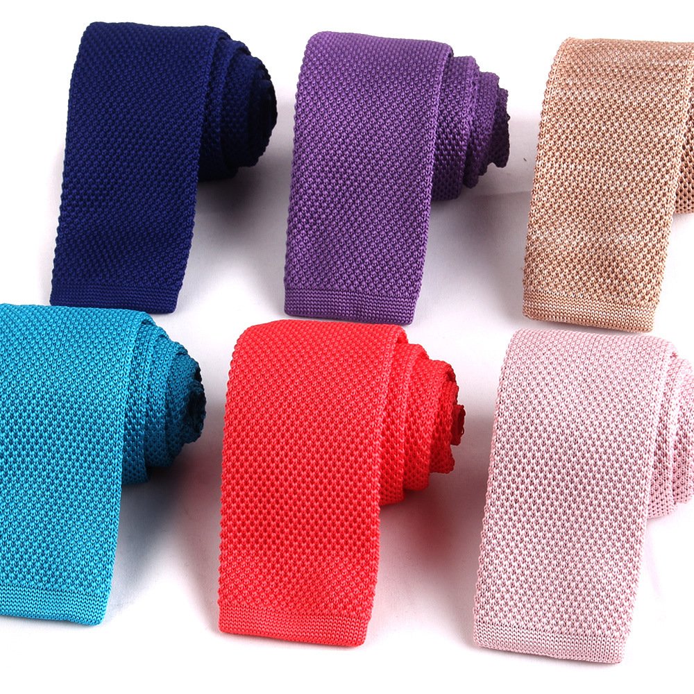Men Solid Color 2.16 Inches Width Narrow Knitted Necktie Fashion Casual Flat Bottom Plain Slim Square Skinny Knit Neck Tie