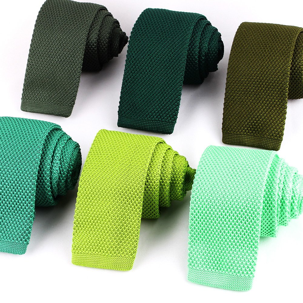 Men Solid Color 2.16 Inches Width Narrow Knitted Necktie Fashion Casual Flat Bottom Plain Slim Square Skinny Knit Neck Tie