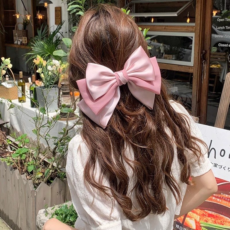 Fashion Elegant Big Double Bowknot Hairpin Wholesale Silk Like Stain Hair Clip French Style Hair Accessories For Women
