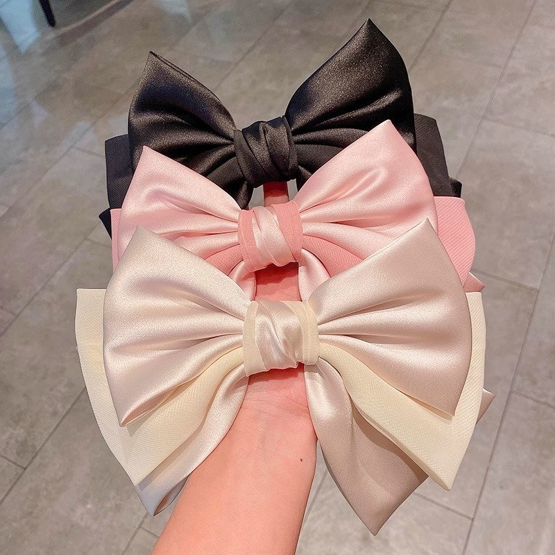 Fashion Elegant Big Double Bowknot Hairpin Wholesale Silk Like Stain Hair Clip French Style Hair Accessories For Women