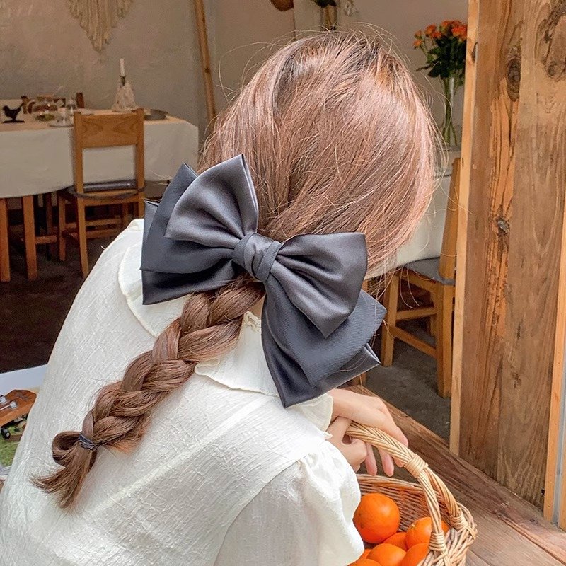 Fashion Elegant Big Double Bowknot Hairpin Wholesale Silk Like Stain Hair Clip French Style Hair Accessories For Women