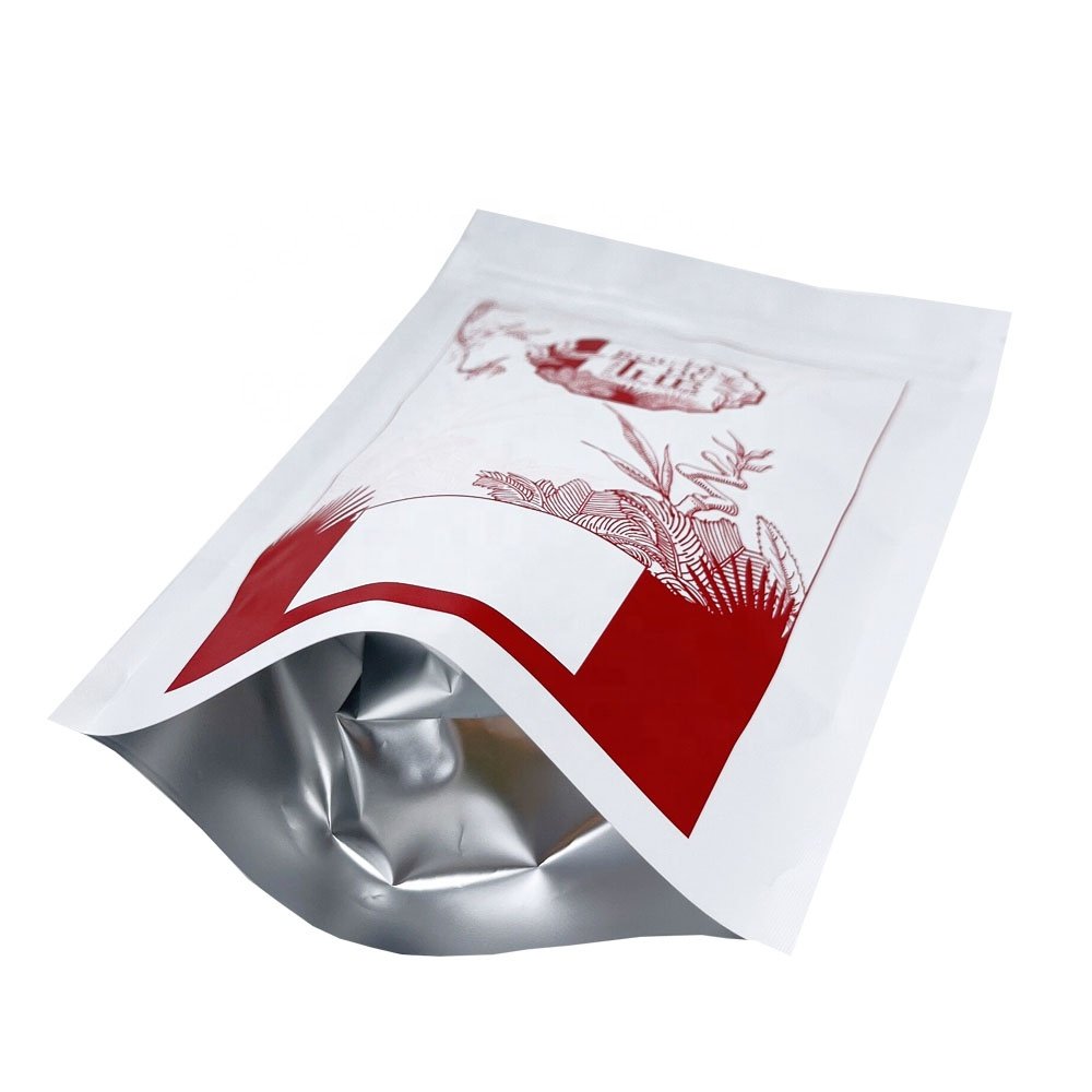 Aluminum foil ziplock matte white tea pouch design tea packaging bag custom printed