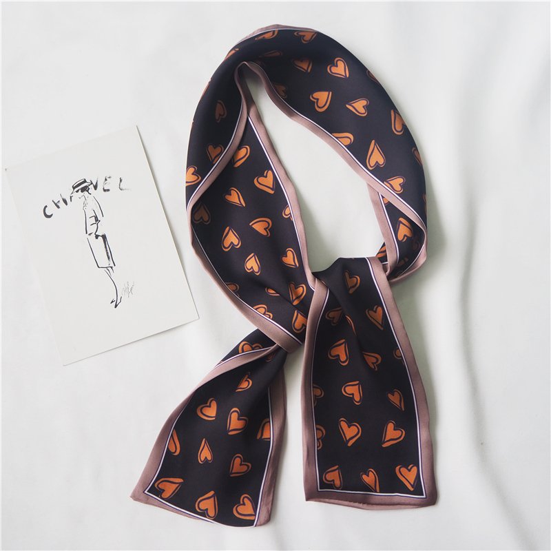 Heart love Scarf Women Cute Hair Tie Band Kerchief Wrist Ribbons Fashion Head Neck Silk Satin Bag Scarfs long silk scarf