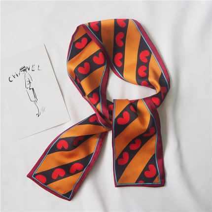 Heart love Scarf Women Cute Hair Tie Band Kerchief Wrist Ribbons Fashion Head Neck Silk Satin Bag Scarfs long silk scarf