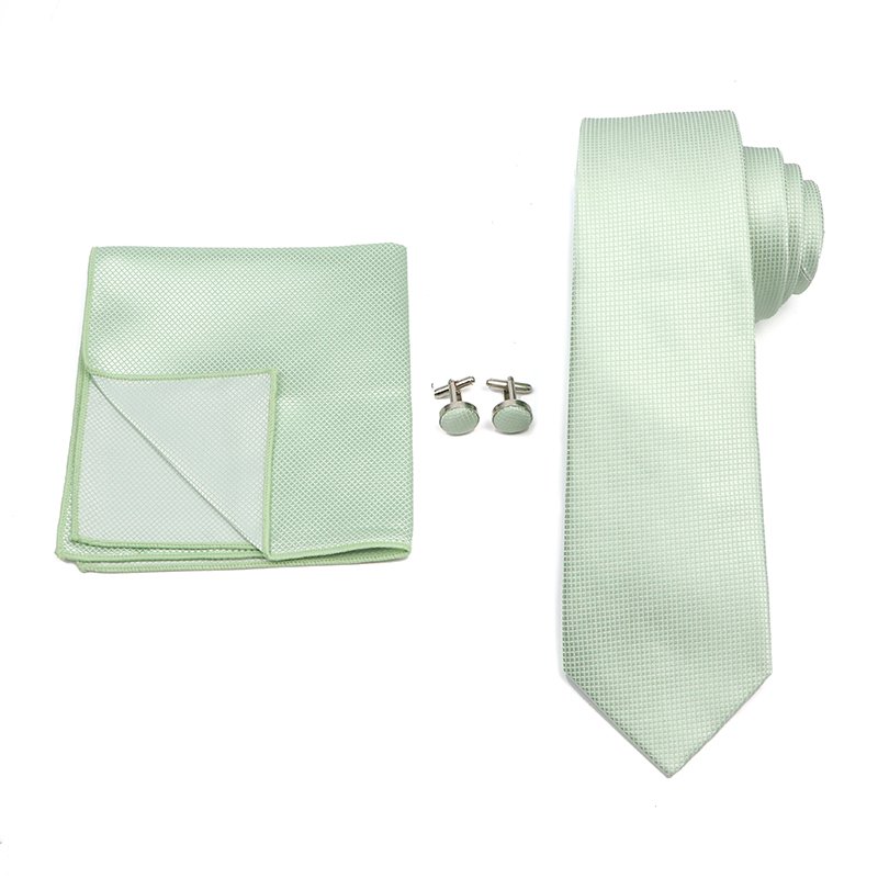 Newly designed men's small plaid tie luxury wedding party business polyester jacquard knitted men's square towel cufflink suit