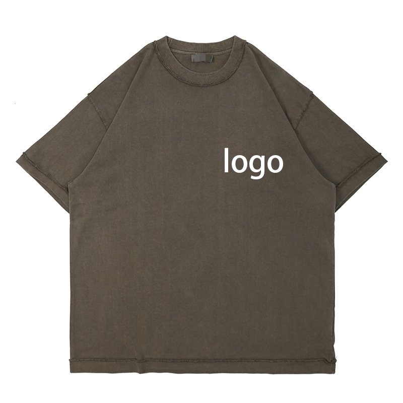Custom acid wash out t shirt 260g cotton oversize retro vintage dropped shoulder t shirt streetwear distressed t-shirt men