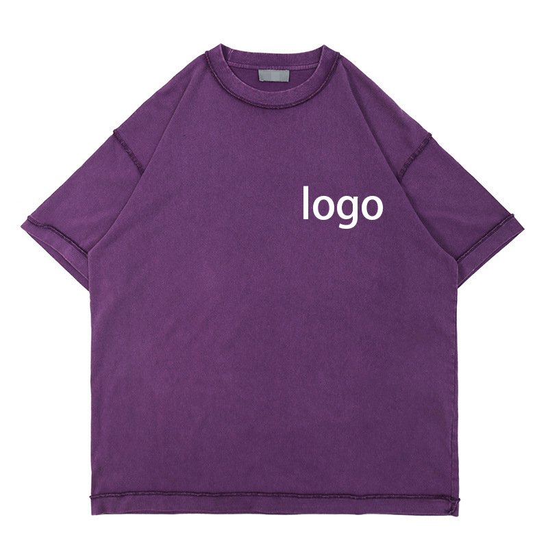 Custom acid wash out t shirt 260g cotton oversize retro vintage dropped shoulder t shirt streetwear distressed t-shirt men
