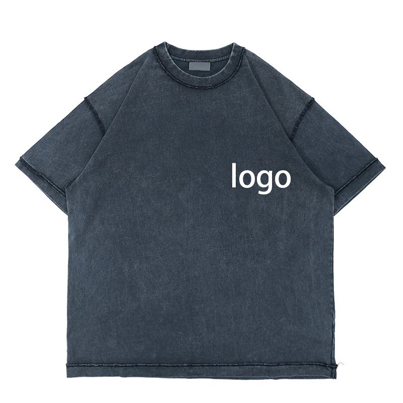 Custom acid wash out t shirt 260g cotton oversize retro vintage dropped shoulder t shirt streetwear distressed t-shirt men