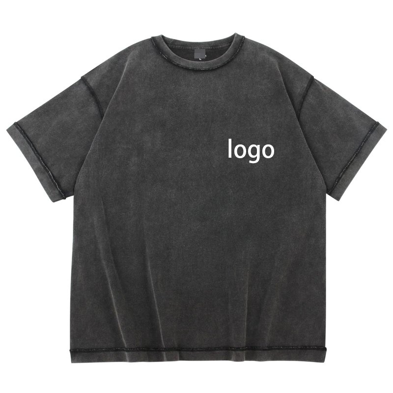 Custom acid wash out t shirt 260g cotton oversize retro vintage dropped shoulder t shirt streetwear distressed t-shirt men