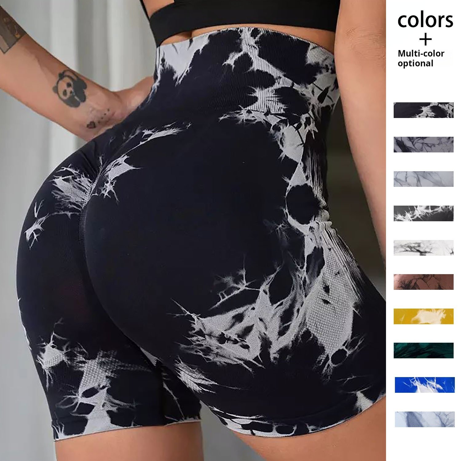 Outdoor Fitness Sports Shorts Peach Butt Three-Quarter Pants Tie-Dyed Yoga Pants High Elastic Tight Quick-Drying Yoga Shorts