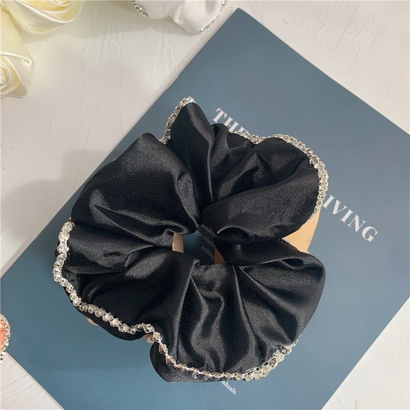 fashionable design silver rivet hair silk scrunchie hair ties bling 100% silk scrunchies custom oversized scrunchies